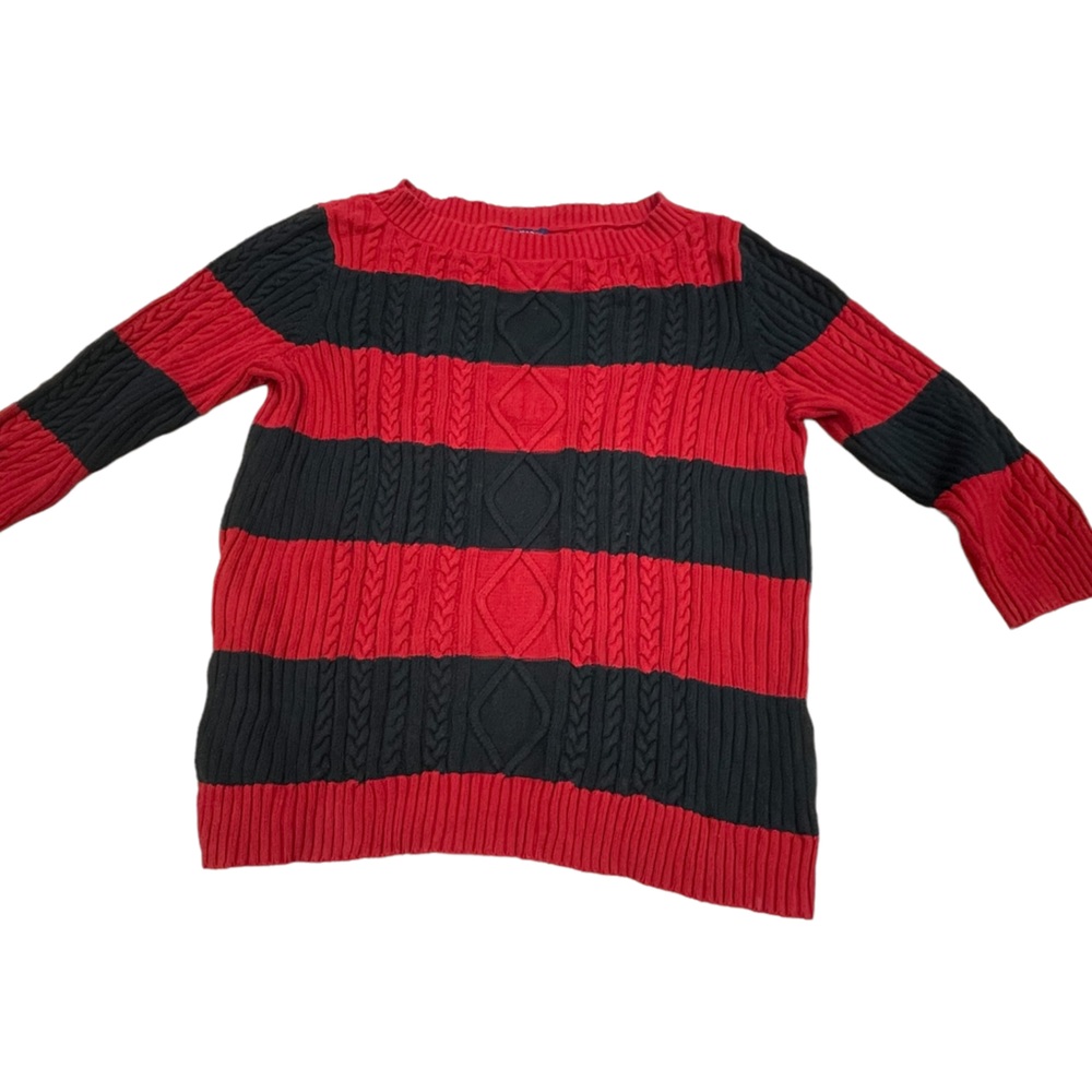 Vintage Chaps Classics V-neck Stripped Sweater plus size 3x red & black stripes